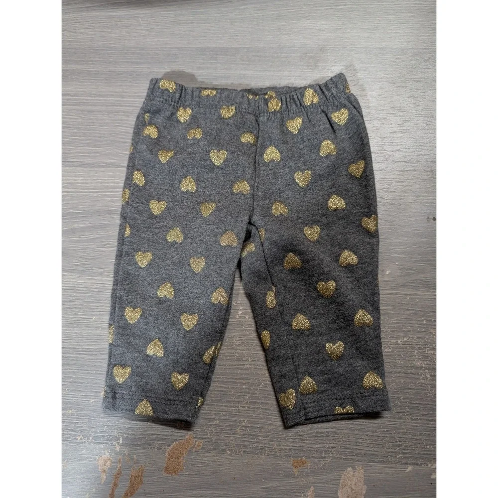 Carters Baby Girl 3M Bear Faux Fur Hoodie and Gold Glitter Heart Leggings Set